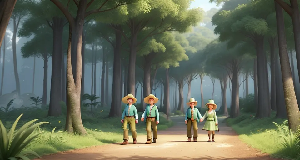 a group of people walking down a dirt road