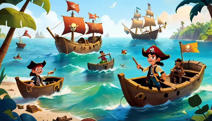 a group of cartoon pirates in a pirate ship