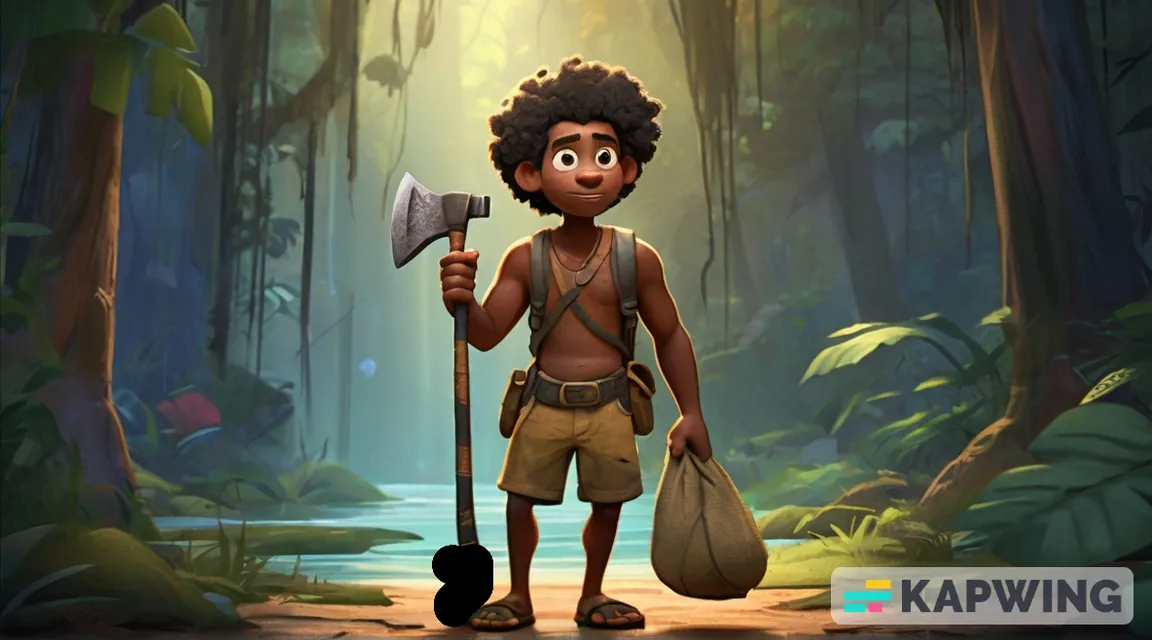 a cartoon character holding a pick axe in a forest, Pixar Animation | multiple characters