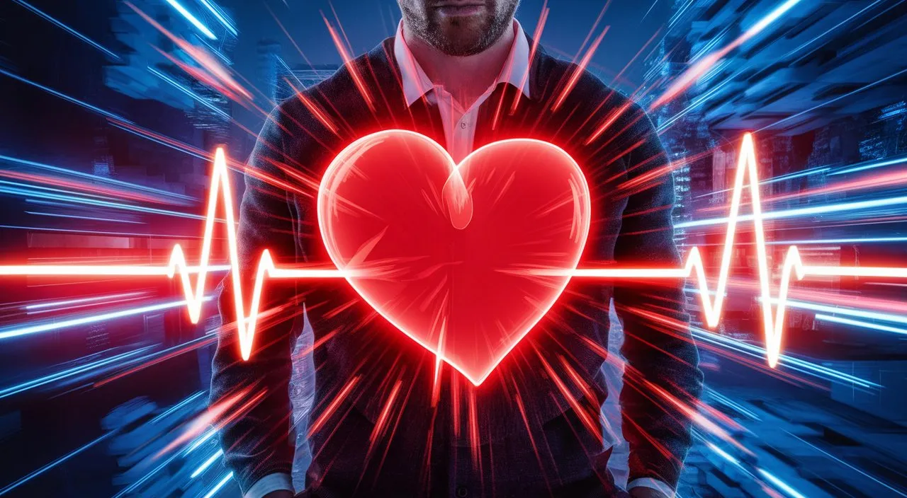 Visual effect of man's heartbeat, synchronized with music.