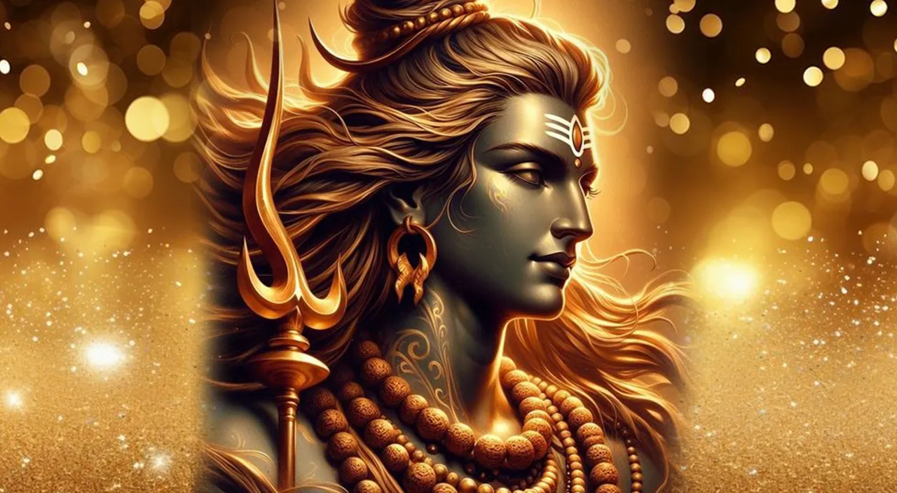 Create a god shiva with a golden background, 8k, size of 1920x1080, colorful
