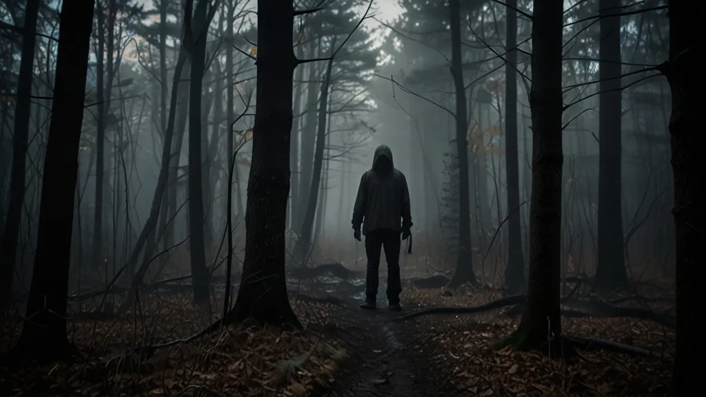 a person standing in the middle of a forest