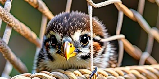 a close up of a bird in a cage and crying 