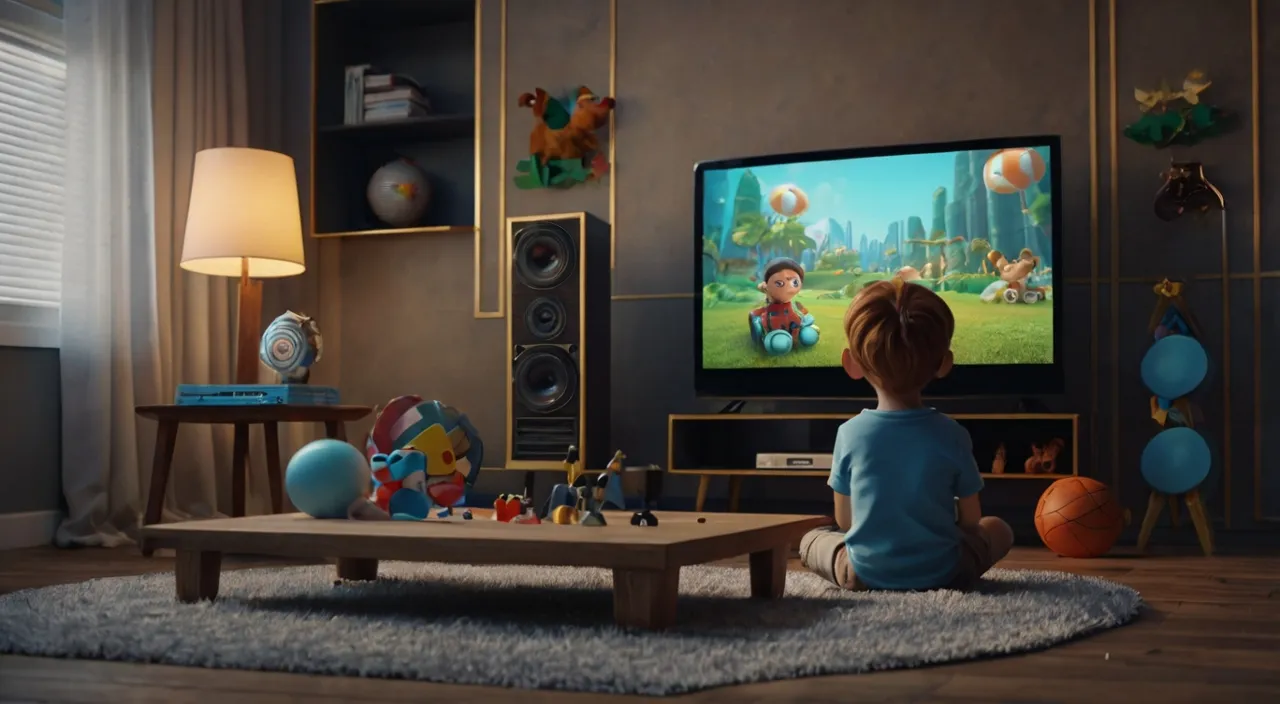 a little boy sitting in front of a tv playing a video game