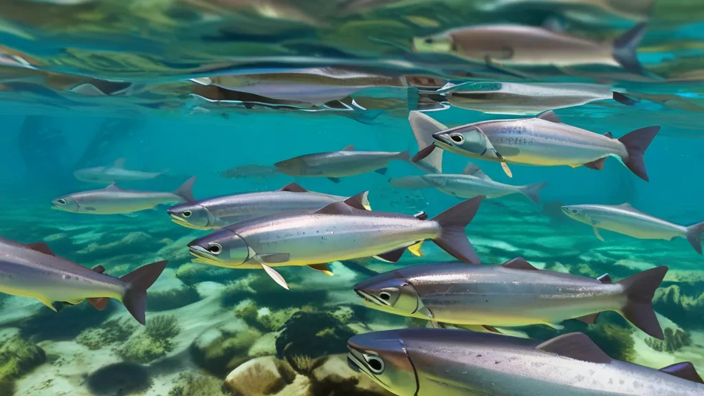 a school of fish swimming over a coral reef