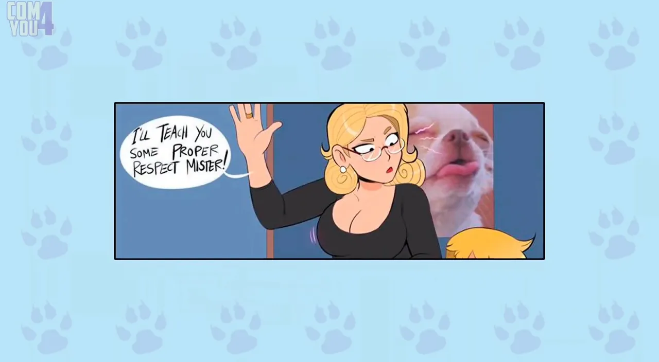 a cartoon of a woman talking to a dog