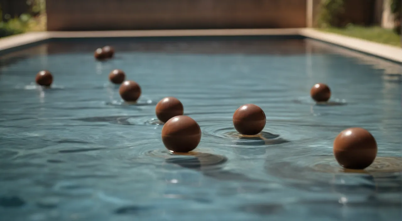 a row of chocolate eggs floating in a pool of water