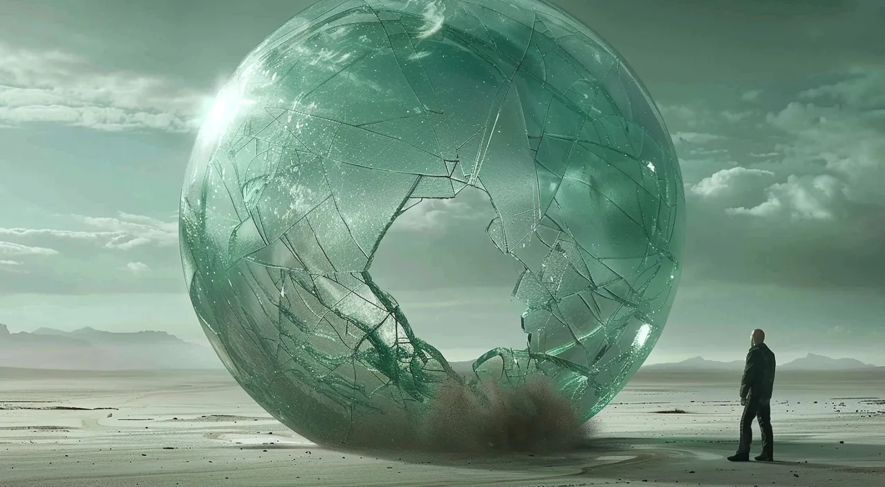 a man standing in front of a giant glass ball