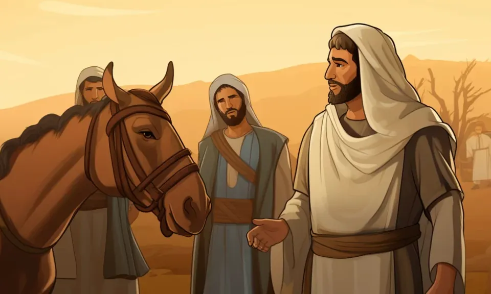 a cartoon of a man standing next to a horse