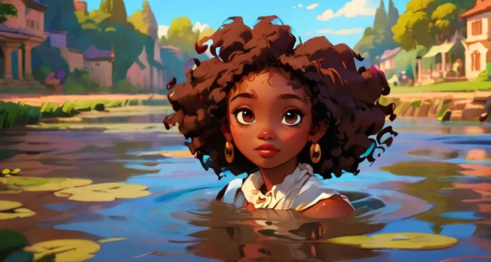 a painting of a girl in the water