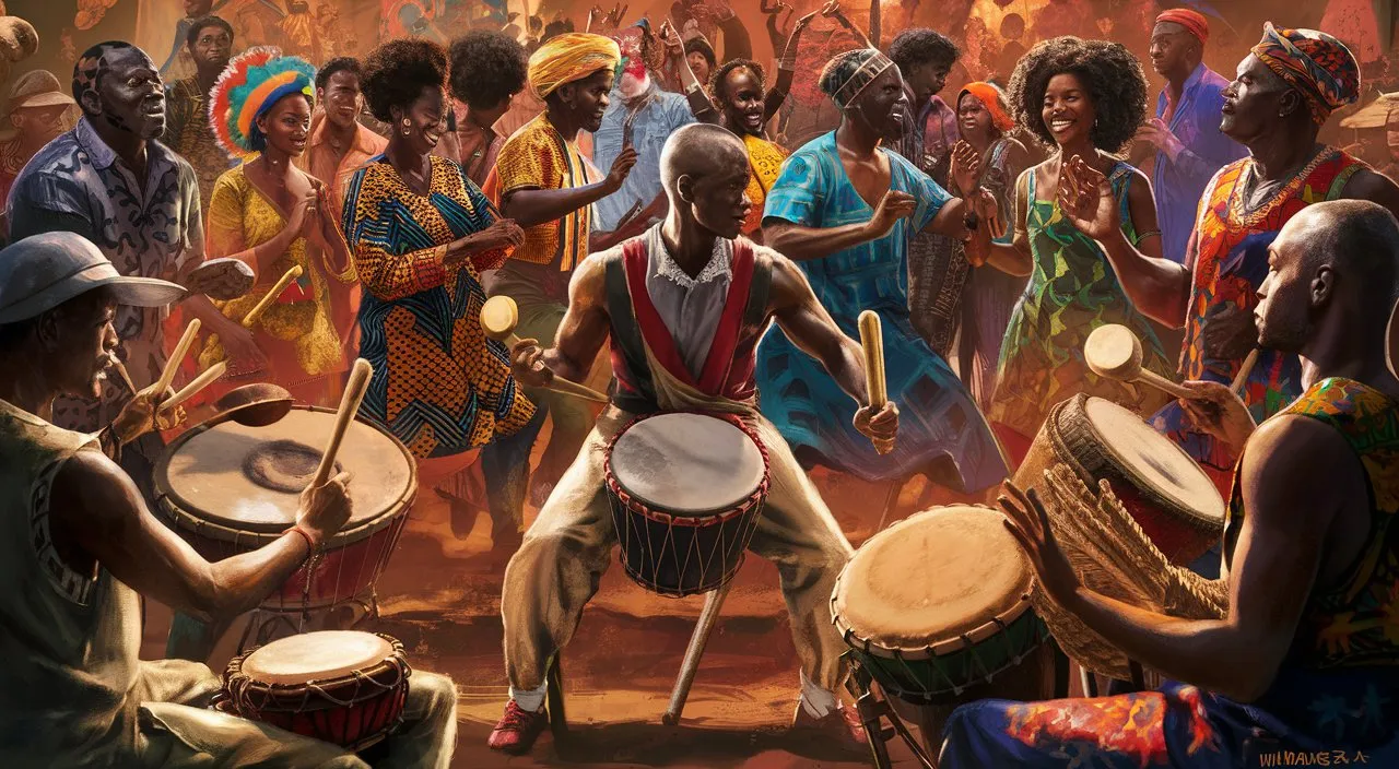 A scene from a cultural festival featuring African musical performances.