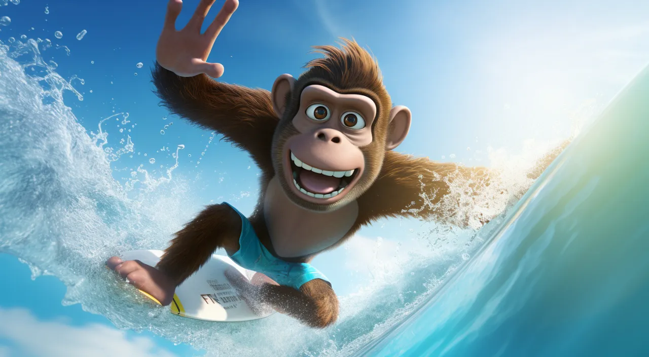 a monkey surfing on a surfboard in the ocean