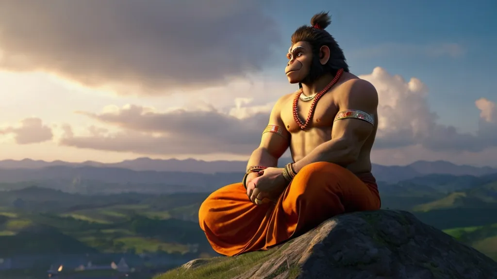 Create a god hanuman with a golden background, 8k, size of 1920x1080, colorful
