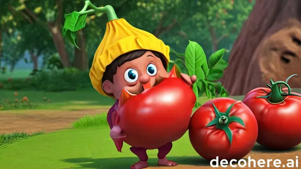 a cartoon character holding a bunch of tomatoes