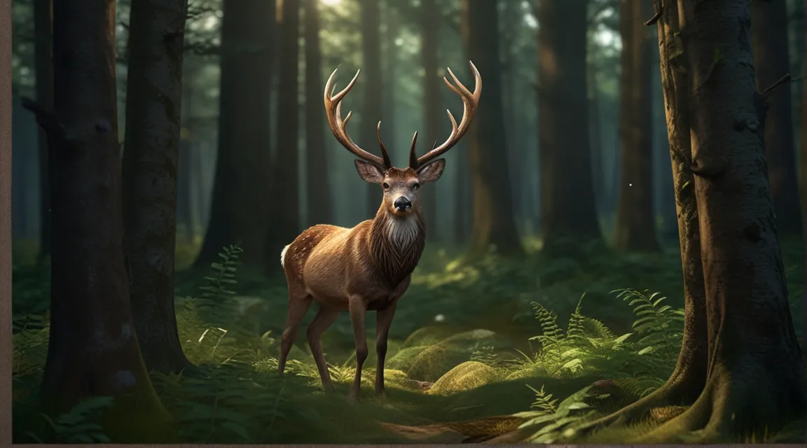 a deer standing in the middle of a forest