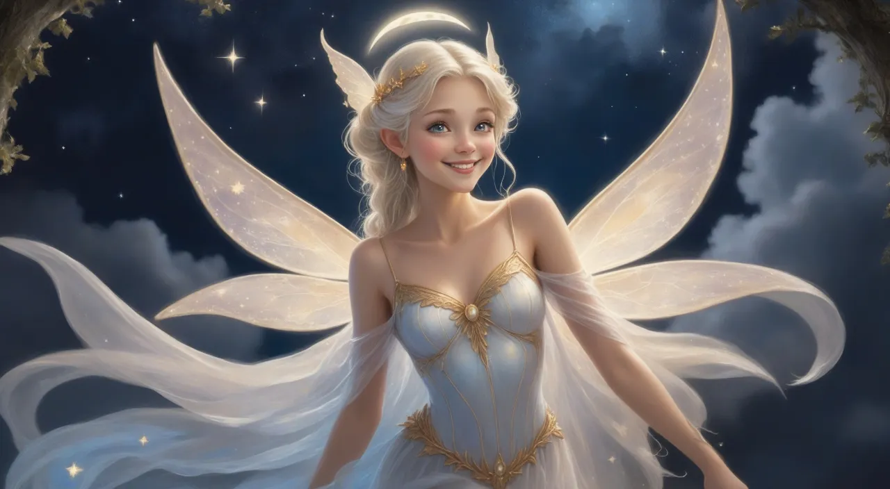 a fairy with wings and a white dress