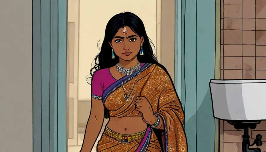 a cartoon of a woman in a sari