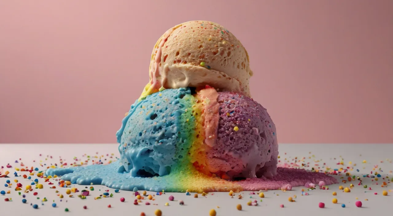 two scoops of ice cream with sprinkles on a table