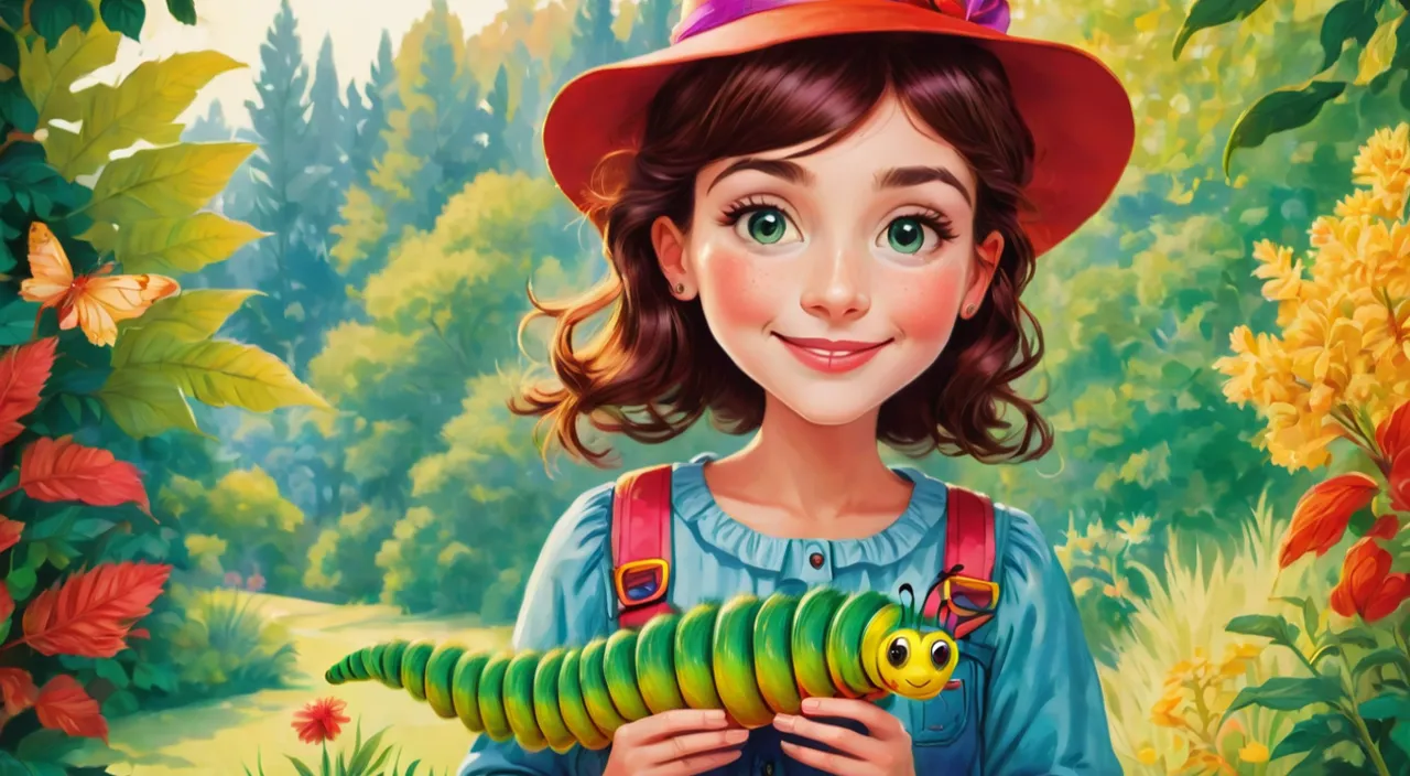 a girl holding a caterpillar