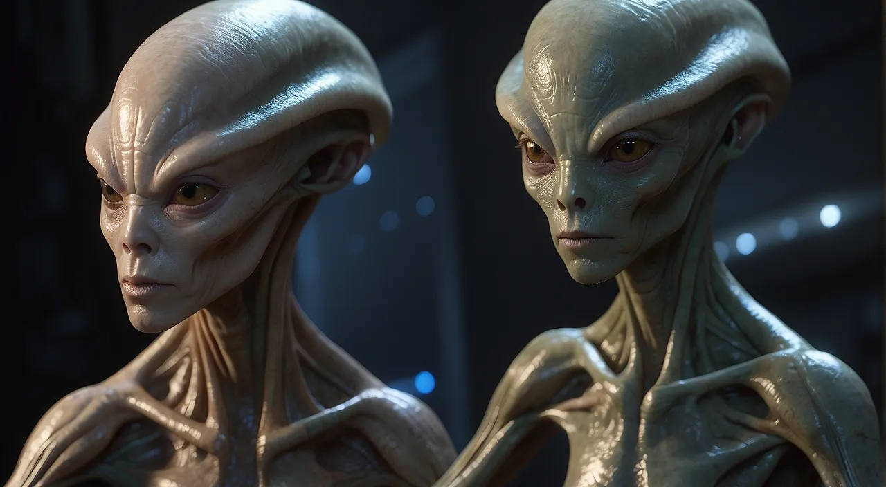 a couple of alien men standing next to each other