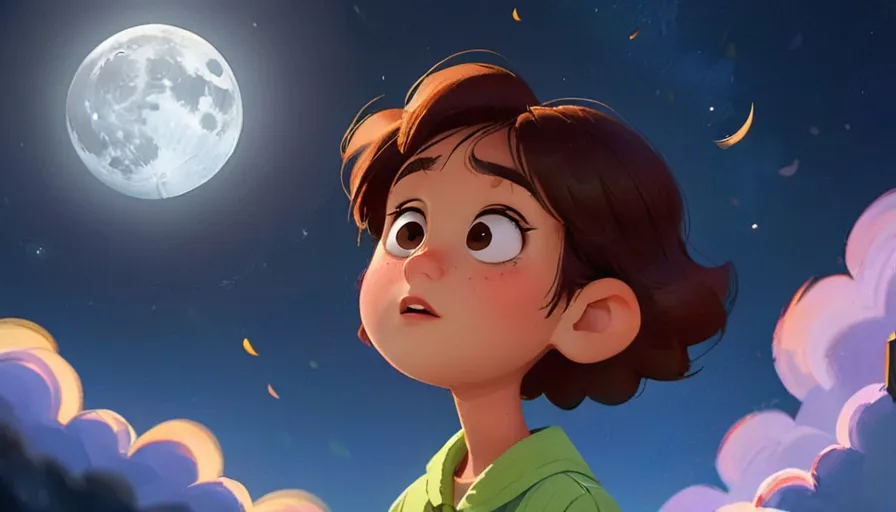 a young girl looking up at the moon