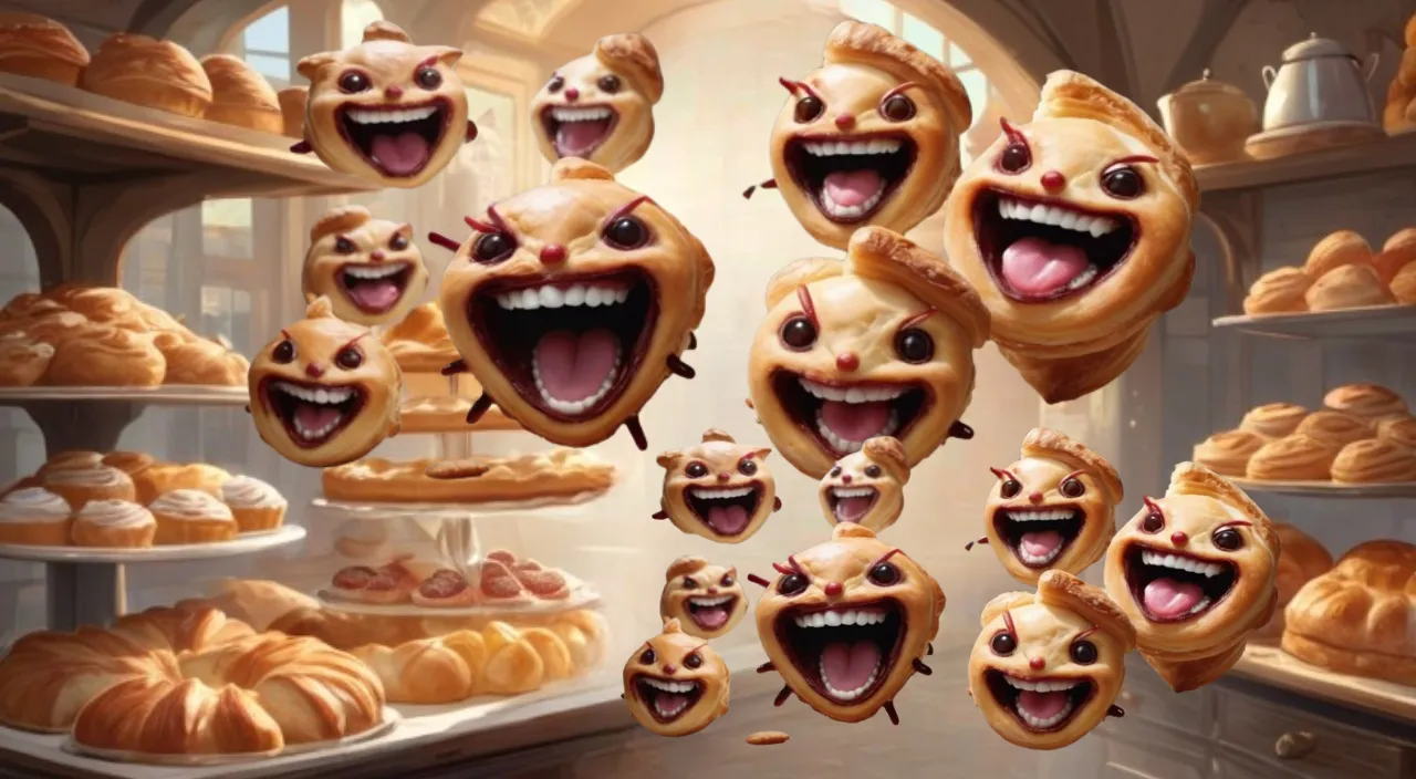 a bunch of doughnuts that have faces on them were flying fastly