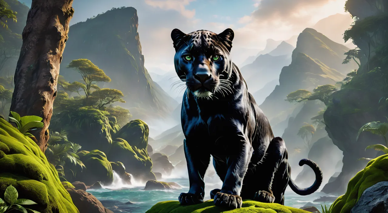 a black panther sitting on a rock