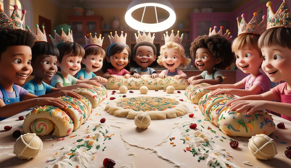 a group of children around a table with a cake