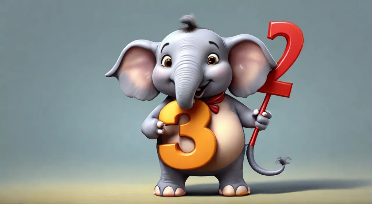 a cartoon elephant holding a number three sign