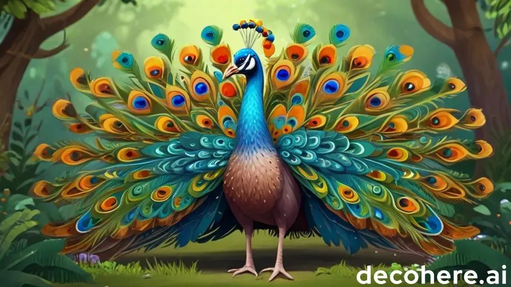 a peacock is standing in the middle of a forest