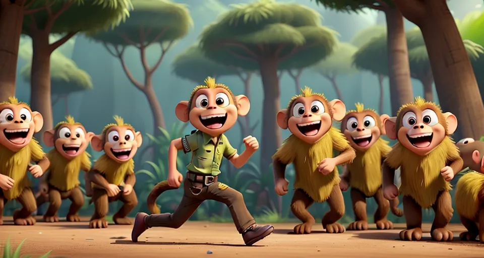 a bunch of monkeys that are in the middle of a forest