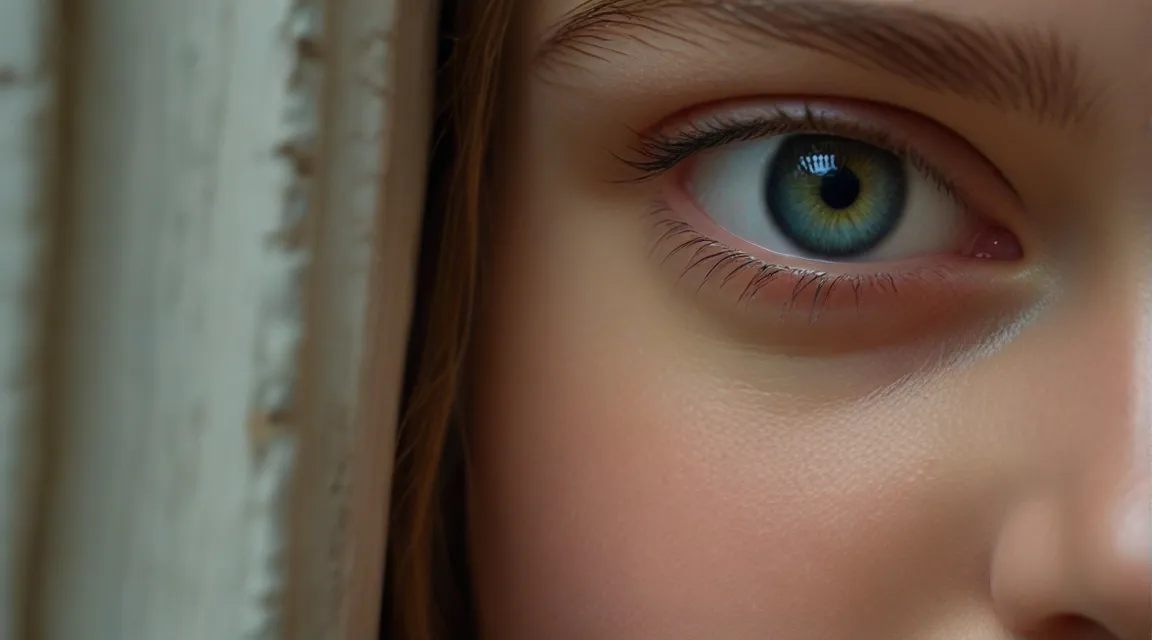 a close up of a doll's face with blue eyes