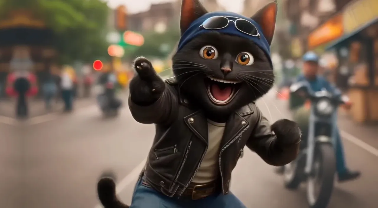 a black cat wearing a leather jacket and sunglasses