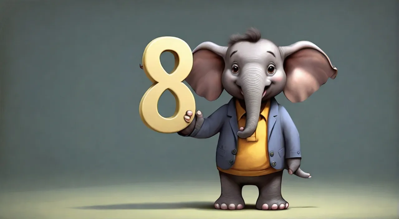 a cartoon elephant holding a number eight