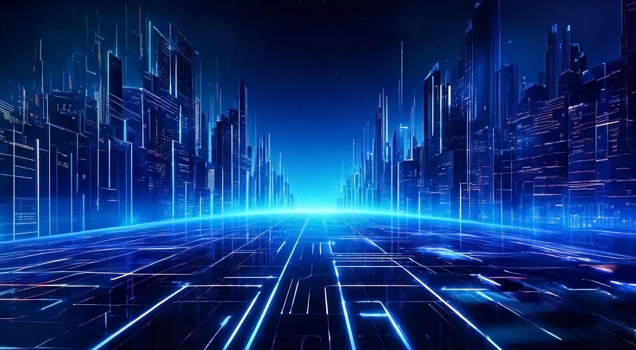 a futuristic cityscape with lines and lights