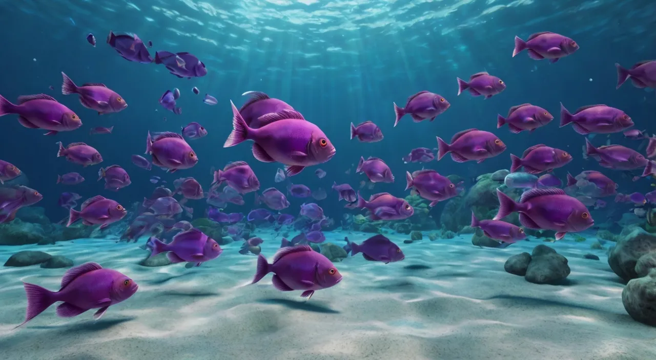 a large group of purple fish swimming in the ocean