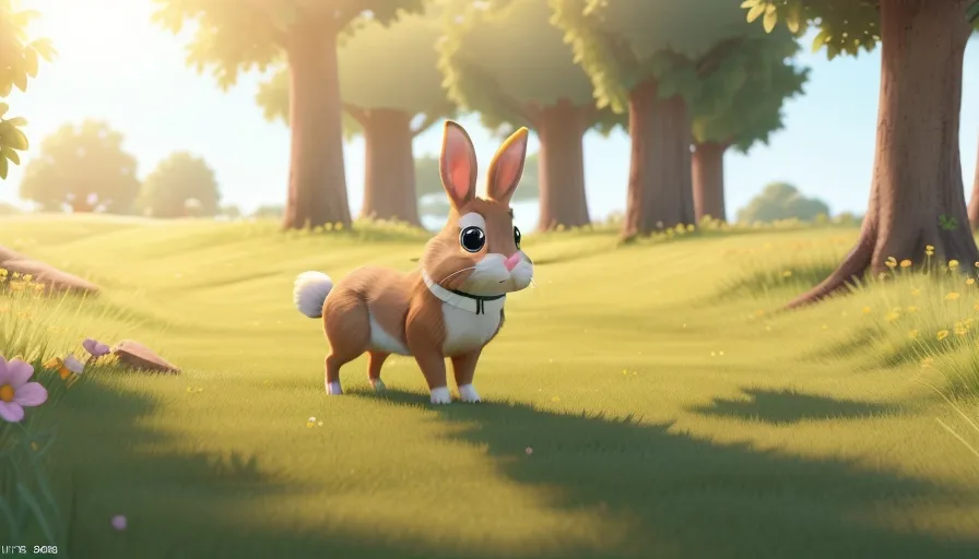 a rabbit standing in the middle of a forest