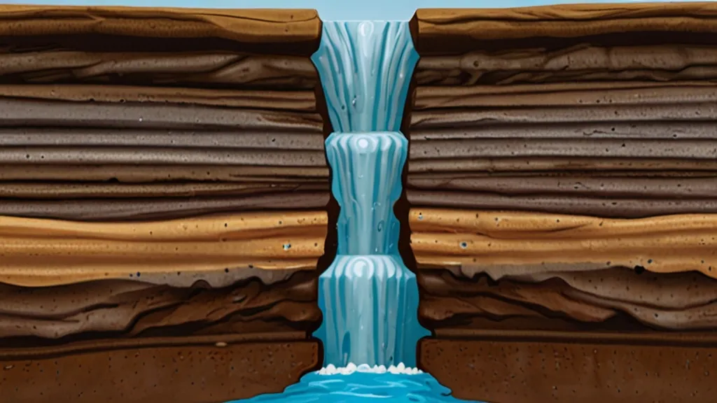 a painting of a waterfall in the middle of a desert