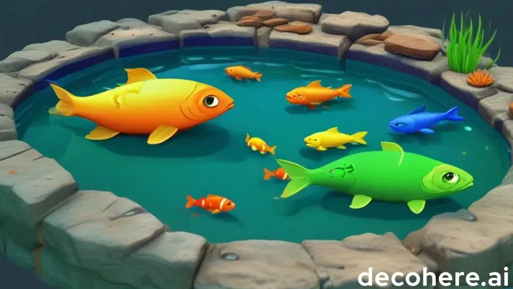 a group of fish swimming in a pond