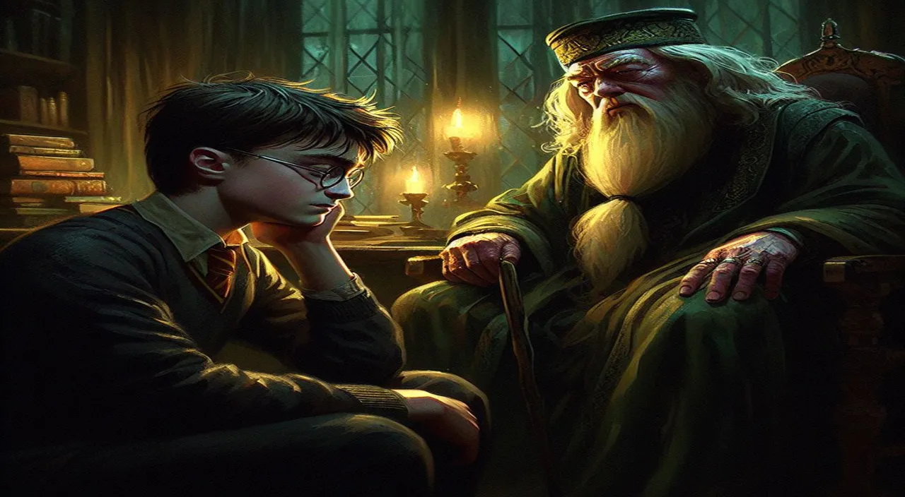 a painting of a wizard and a young boy