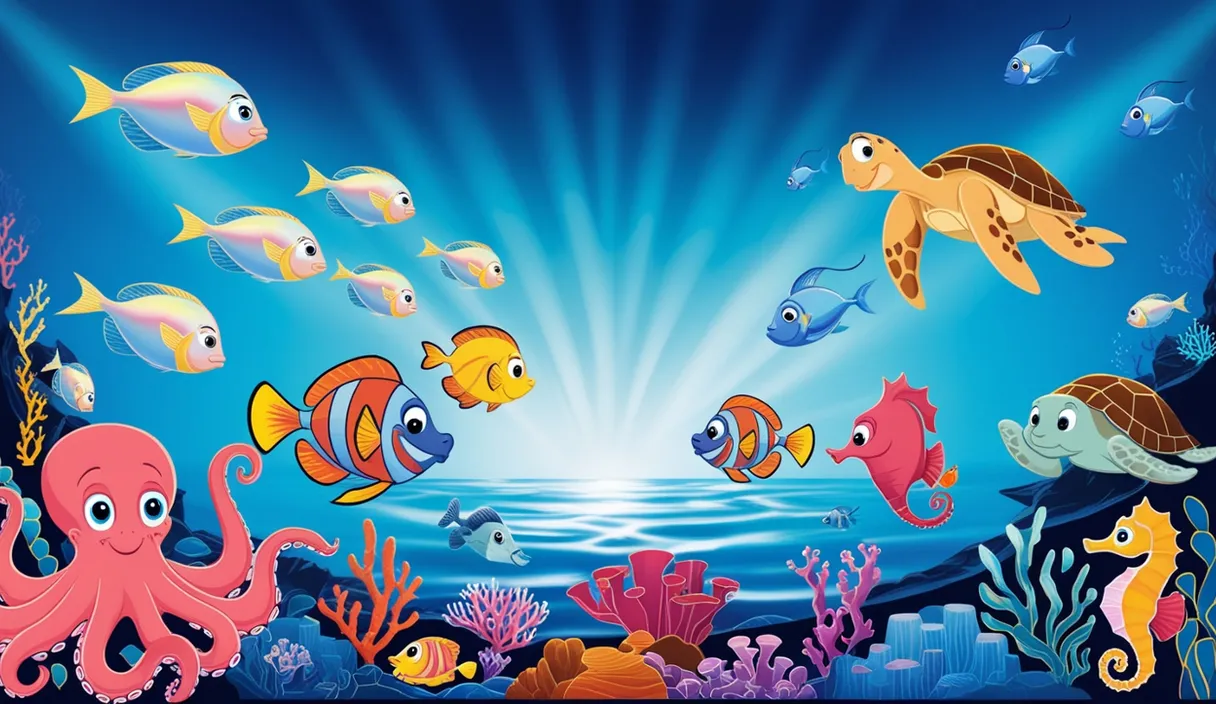 a group of fish swimming in the ocean