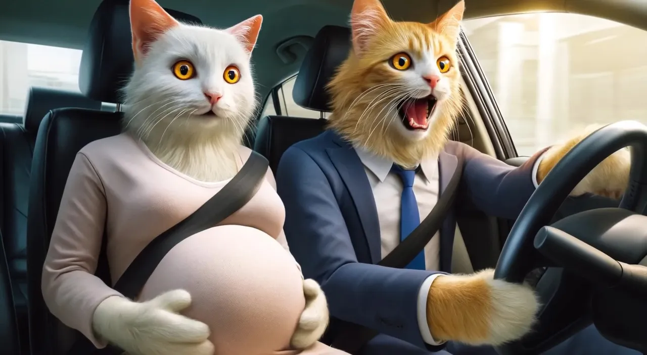 a couple of cats that are sitting in a car