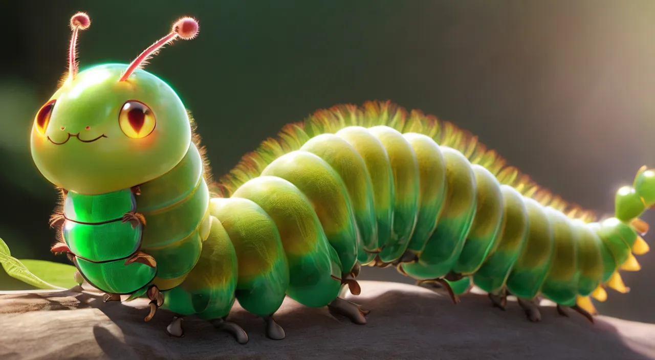 a very cute green caterpillar sitting on a rock