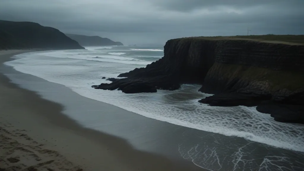 a beach with waves coming in to the shore