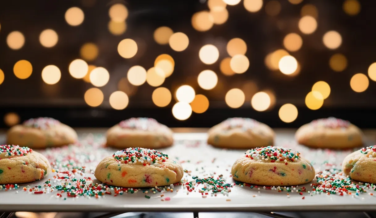 a tray of cookies with sprinkles on it