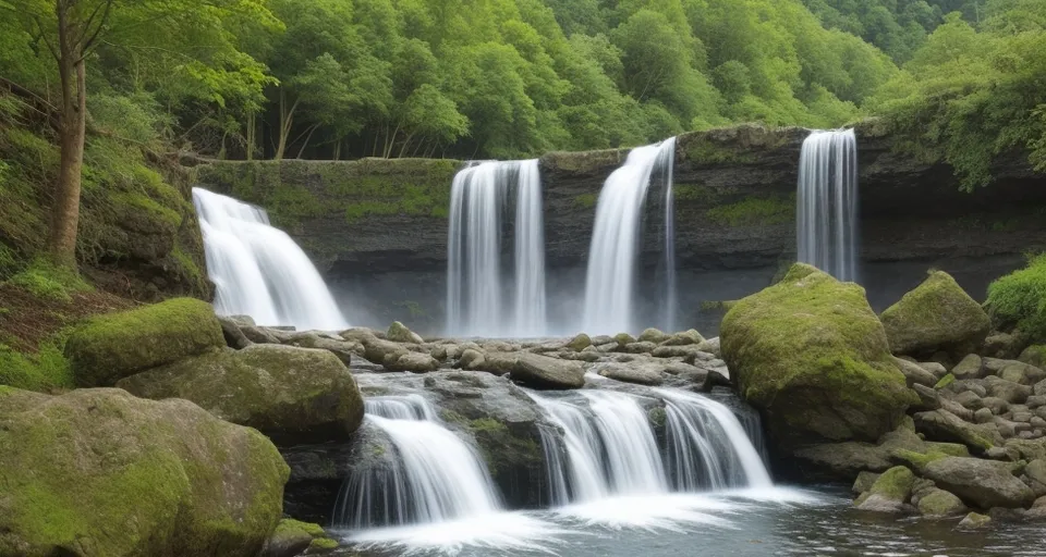 a large waterfall with lots of water coming out of it with falling sound.