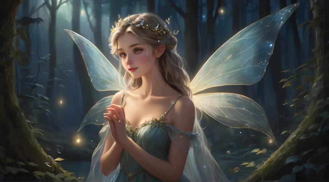 a young girl dressed as a fairy smiling in a forest