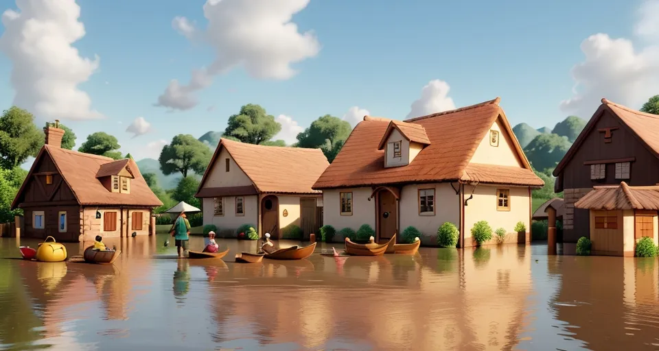 a group of houses sitting on top of a flooded street