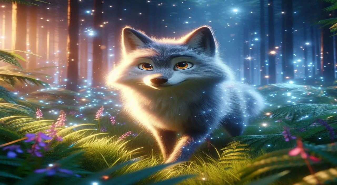 a painting of a fox in a forest