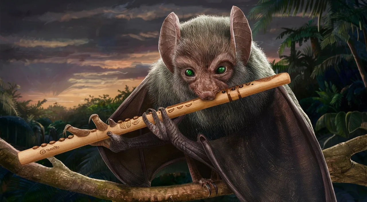 a bat playing a flute